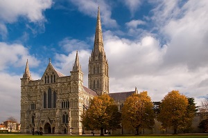 Salisbury cathedral in fall